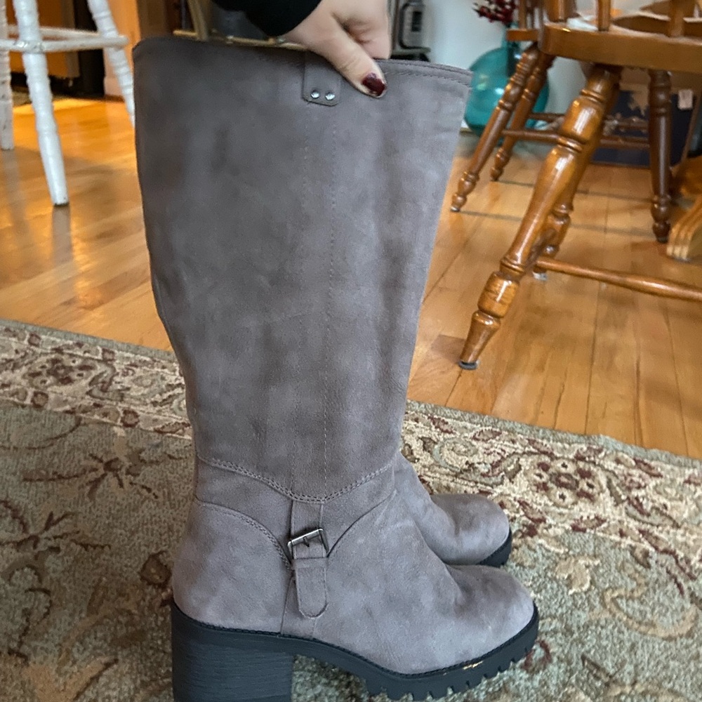Gray Suede Chunky Platform Boots